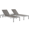 America Luxury - Outdoor Modern Contemporary Urban Patio Three Piece Chaise Lounge Chair Set Grey