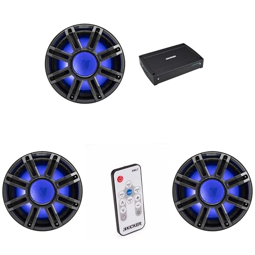 KICKER MWF 12-Inch Premium Marine Subwoofer & 51KXMA15001 Marine Amp Bundle