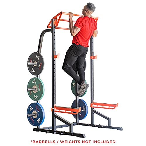 Sunny Health & Fitness Power Zone Half Rack Heavy Duty Performance Power Cage Black