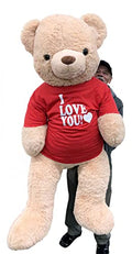 Big Plush Giant 6ft Teddy Bear with I Love You T-Shirt Beige