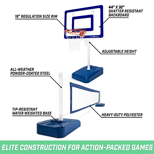 GoSports Splash Hoop ELITE 2-in-1 Pool Basketball & Volleyball Game Set Blue