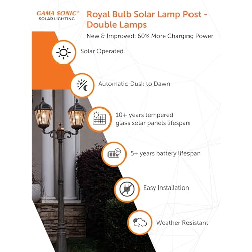 Gama Sonic Outdoor Solar Lamp Post Light Kit Double Head 300 Lumens Warm White Weathered Bronze