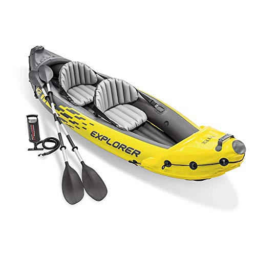 Intex 2-Person Inflatable Kayak with Oars, Air Pump & 4-Person Boat with Oars, Pump
