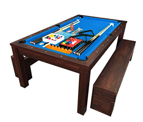 Simba USA 7Ft Pool Table Billiard Blue Dining Table with Benches