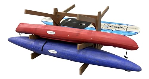 Log Kayak Rack Double Sided Freestanding Recycled Poly Kayak Rack Nutmeg Brown