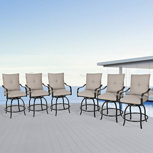 PATIO TREE Outdoor Counter Height Bar Stools Set of 6 Black