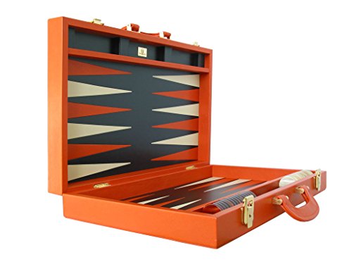 Zaza & Sacci Leather Backgammon Set 20" Orange