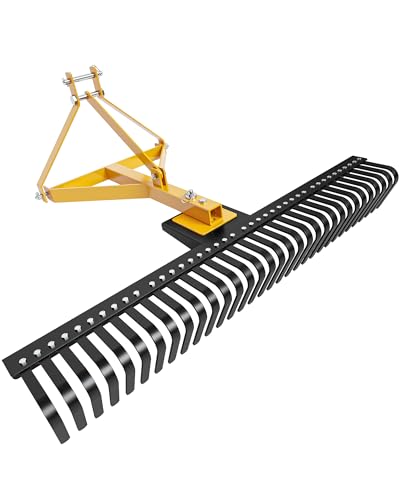 Garvee 60-Inch Landscape Rake for Tractor, Hard Body 3 Point Rake for Lawn Leveling and Gardening, Yellow/Black