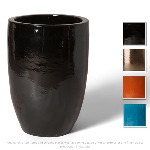 Emissary Black Stoneware Round Planter 18in x 26in