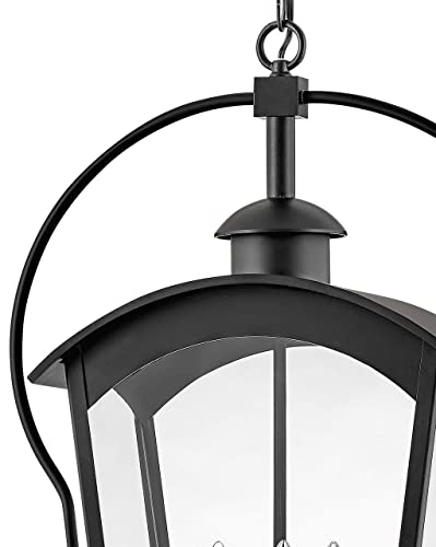 Hinkley Yale Large Hanging Outdoor Lantern - 3-Light, Damp Rated, Clear Glass, Aluminum - Black