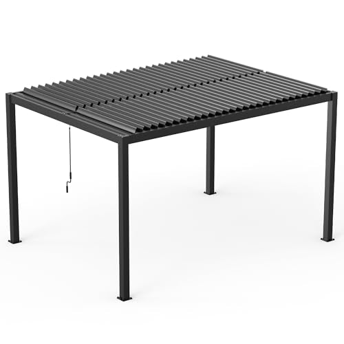 Kaimei 10x13FT Aluminum Louvered Pergola Black - Adjustable Shade & Rain Resistant Patio Cover for Backyard Garden