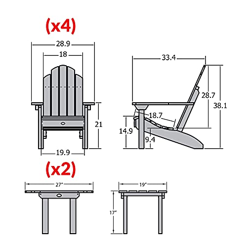 Highwood Classic Westport 6pc Set with 4 Adirondack Chairs and 2 Side Tables Harbor Gray