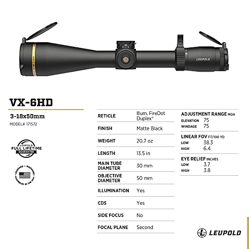 Leupold VX-6HD 3-18x50 CDS-ZL2 Side Focus Illuminated FireDot Duplex Reticle Riflescope