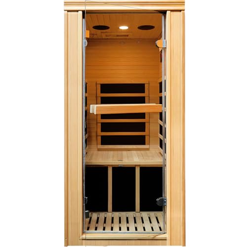 RIGO 1-Person Infrared Sauna Hemlock Wood with Bluetooth & LED Control 980W