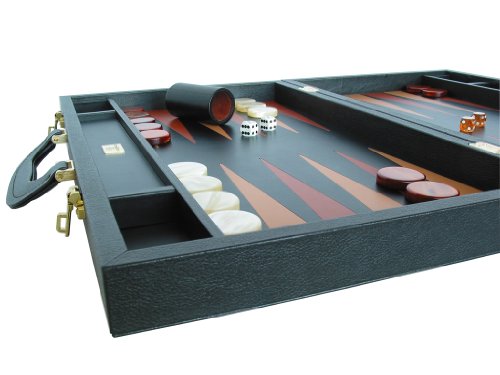 Zaza & Sacci Genuine Leather Backgammon Attache 23" Double-Grip Handle Black