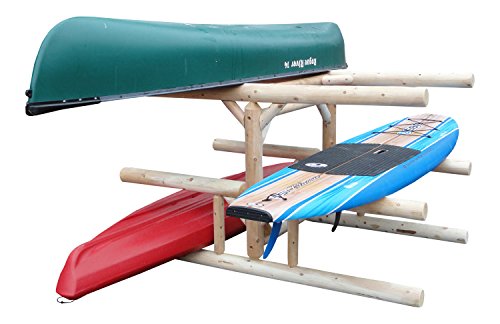 Log Kayak Rack 1 Paddle Boat Plus 2 Canoes Plus 2 Kayak or SUP Rack Natural