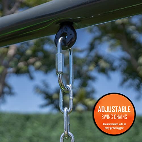 Jungle Warrior Jaguar Metal Swing Set with Slide & Gymnastic Rings Orange/Green/Grey