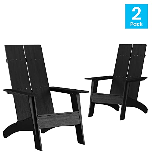 Flash Furniture Set of 2 Sawyer Modern Adirondack Chairs Black