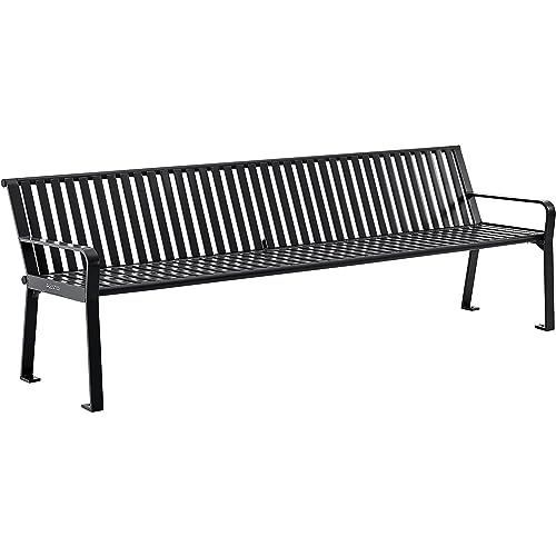 Global Industrial 8 ft. Outdoor Park Bench with Back, Vertical Steel Slat, Black