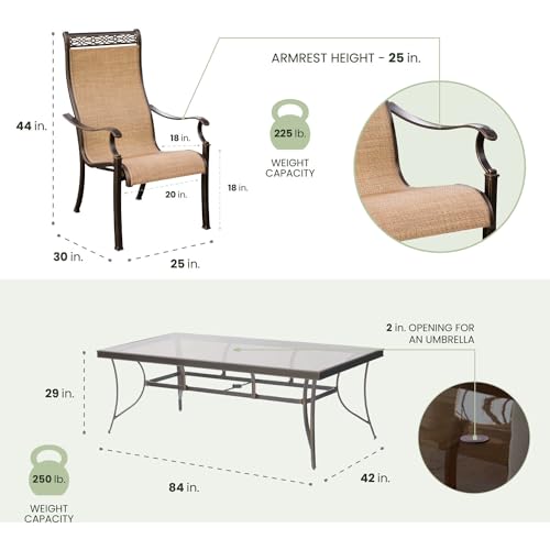 Hanover Monaco 9-Piece Outdoor Dining Set with Glass Table and 8 Chairs Tan