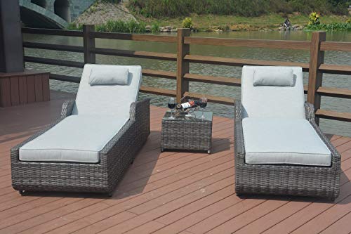Direct Wicker 3-Piece Aluminum Frame Outdoor Patio Chaise Lounge Set Grey