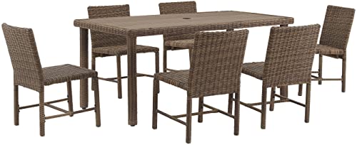 Crosley Furniture Bradenton 7-Piece Outdoor Dining Set Weathered Brown with Sand Cushions