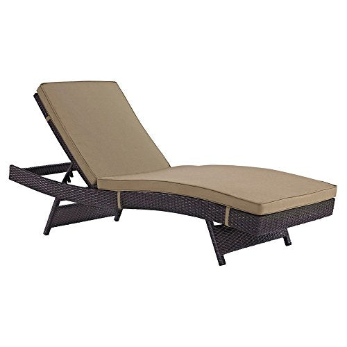 Modway Convene Wicker Rattan Outdoor Patio Chaise Lounge Chairs Set of 4 Mocha