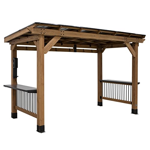 Backyard Discovery Saxony XL Cedar Wood BBQ Grill Gazebo Light Brown
