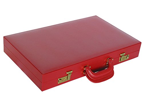 Zaza & Sacci Leather/Microfiber Backgammon Set 23" Large Attache Case Red