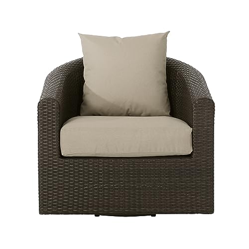 Christopher Knight Home Christy Outdoor 4-Seater Wicker Swivel Chair and Fire Pit Set Mixed Brown Mixed Khaki Hammered Bronze