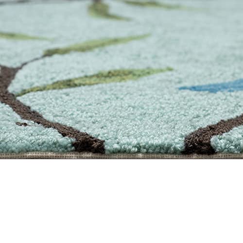 Liora Manne Aqua Ravella Birds on Branches Indoor/Outdoor Rug 8'3" x 11'6" Blue