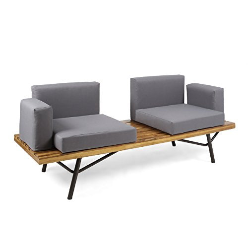 Kaimei Acacia Wood Outdoor Loveseat Set with Table - Patio Furniture - Natural Grey