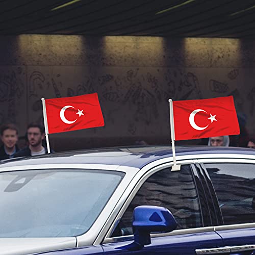 BANNER BUZZ MAKE IT VISIBLE Turkey Car Flag Window Clip 18” X 12” White - Pack of 100