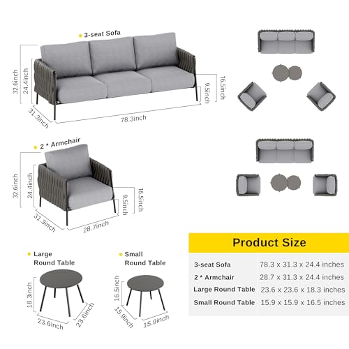 EAST OAK 5-Piece Life Chatter Patio Furniture Set Earth Black & Misty Grey