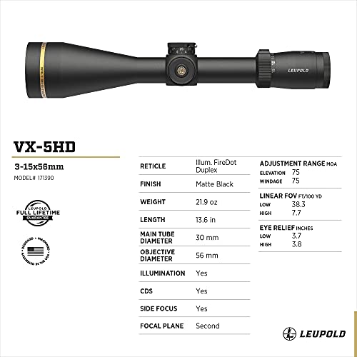 Leupold VX-5HD 3-15x56 CDS-ZL2 Side Focus Illuminated FireDot Duplex Riflescope