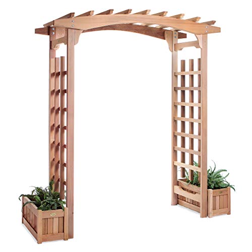 All Things Cedar 6-ft Cedar Garden Pagoda Arbor with Side Planters Red