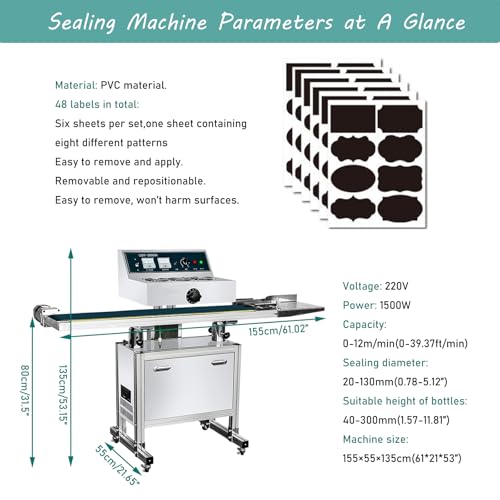 INTSUPERMAI Continuous Induction Jar Sealer 0.79"-5.12" with 48 Premium Chalkboard Labels 220V