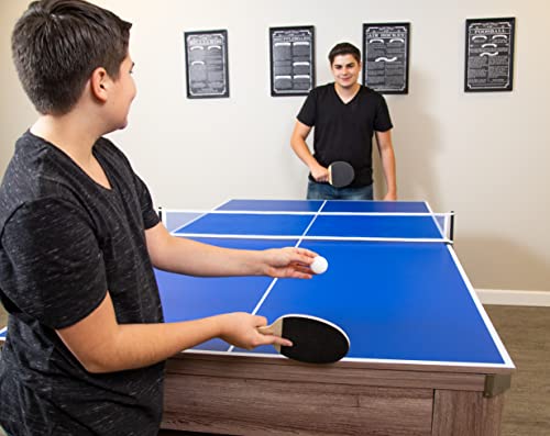 Hathaway Newport 7-ft Pool Table Tennis Combination with Dining Top, Two Storage Benches - Woodtone