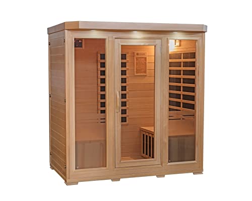 Heat Wave 4 Person Sauna Hemlock Wood Sonoma 9 Carbon Infrared Heaters MP3 Player Chromo Therapy Lighting 120V 2100W Wood