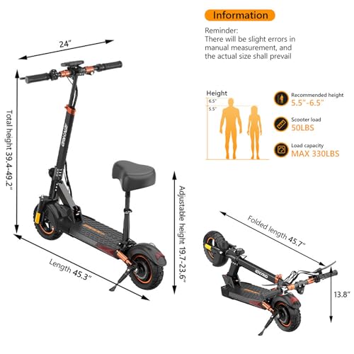 iENYRID Adults Electric Scooter 800W Motor 10" Off-Road Tires 48V 28mph Black