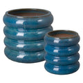 Emissary Teal Stoneware Round Planters Set of 2 23in L x 22in H