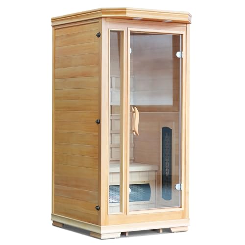 TOREAD Infrared Saunas for Home 1-2 Person Hemlock Wooden Outdoor Sauna Spa Beige