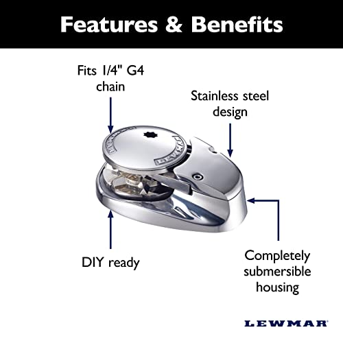 Lewmar V700 12V Vertical Windlass for 1/4" G4 Chain, 700 lbs Pull, 316 Stainless Steel, IP67 Rated, Multi