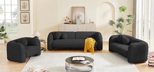 Meridian Furniture Emory Collection Art Deco Boucle Upholstered Loveseat Black