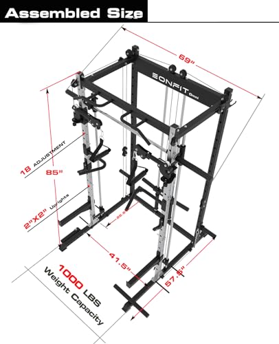 EonfitOmni Smith Machine Squat Rack with Cable Crossover Red/Black Bench