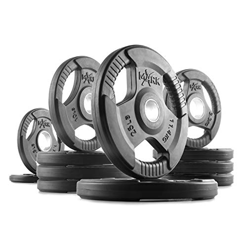 XMark Olympic Curl Bar with Weights 115 lb Set TRI-Grip Plates Rubber Coated XM-3377 EZ Curl Bar