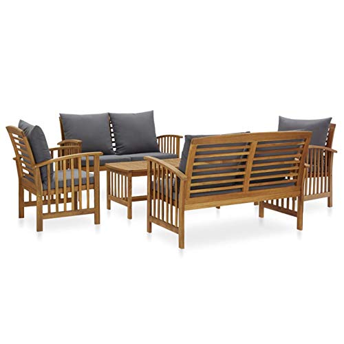 Xinxinxiang 5 Piece Patio Set with Cushions Solid Acacia Wood