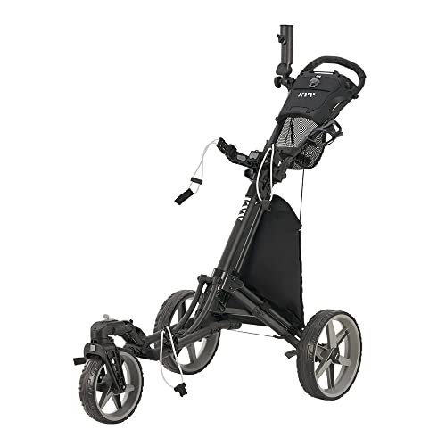 KVV 3 Wheel 360 Rotating Front Wheel Foldable Golf Push Cart Black/Charcoal