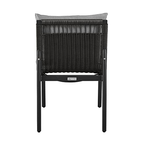 Armen Living Cayman Outdoor Patio Dining Chairs Set of 2 Aluminum with Dark Grey Cushions