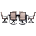 Hanover Brigantine 7-Piece Modern Outdoor Dining Set with 6 Sling Swivel Rocker Chairs and Expandable Cast-Top Table Tan